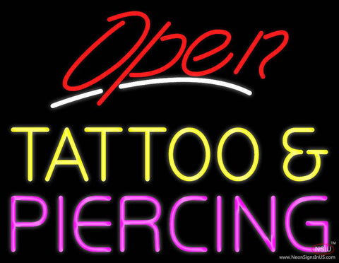 Red Open Tattoo and Piercing Real Neon Glass Tube Neon Sign