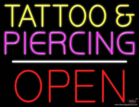 Tattoo and Piercing Block Open Real Neon Glass Tube Neon Sign