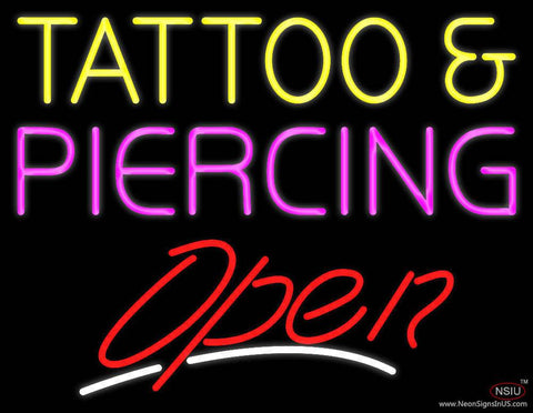 Tattoo and Piercing Slant Open Real Neon Glass Tube Neon Sign 