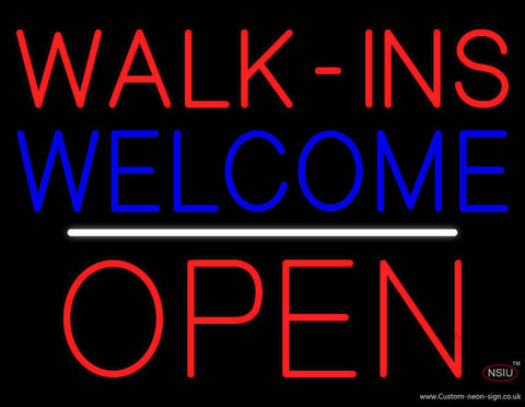 Red Walk Ins Welcome Open White Line Real Neon Glass Tube Neon Sign