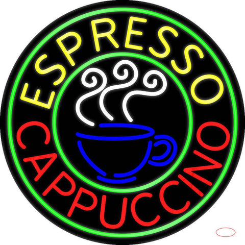 Round Espresso Cappuccino Real Neon Glass Tube Neon Sign 