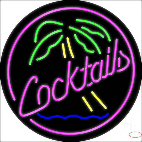 Pink Cocktail Oval Palm Tree Real Neon Glass Tube Neon Sign 