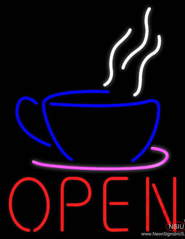 Open Coffee Cup Logo Real Neon Glass Tube Neon Sign