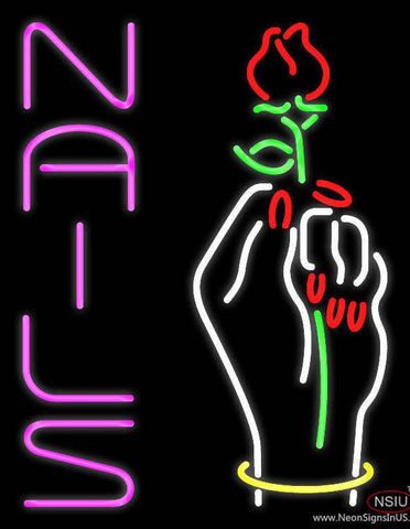 Vertical Pink Nails with Hand and Flower Logo Real Neon Glass Tube Neon Sign 