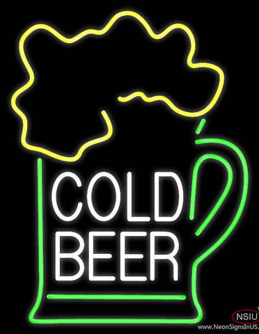 Cold Beer with Mug Real Neon Glass Tube Neon Sign 