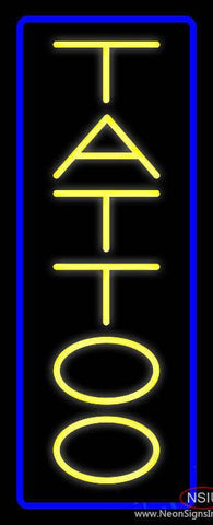 Vertical Yellow Tattoo Blue Border Real Neon Glass Tube Neon Sign 