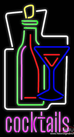 Cocktail Glass & Wine Bottle Cocktail Real Neon Glass Tube Neon Sign 