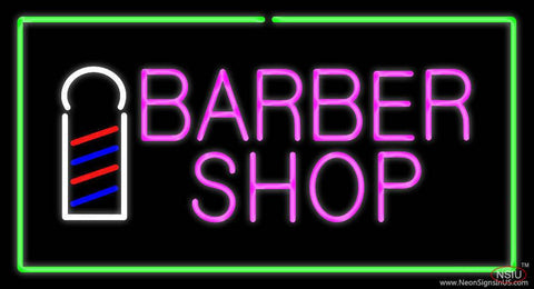 Pink Barber Shop Logo with Green Border Real Neon Glass Tube Neon Sign 