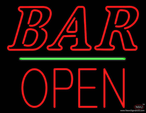 Bar Block Open Green Line Real Neon Glass Tube Neon Sign