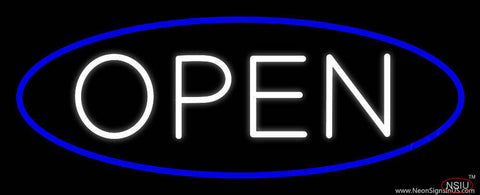 White Open With Blue Oval Border Real Neon Glass Tube Neon Sign 