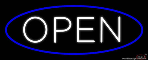 White Open With Blue Oval Border Real Neon Glass Tube Neon Sign