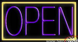 Yellow Border With Purple Open Real Neon Glass Tube Neon Sign