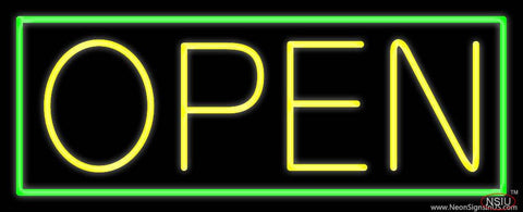 Yellow Open With Green Border Real Neon Glass Tube Neon Sign 