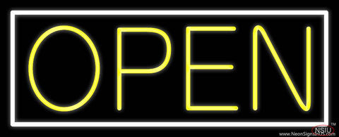 Yellow Open With White Border Real Neon Glass Tube Neon Sign 