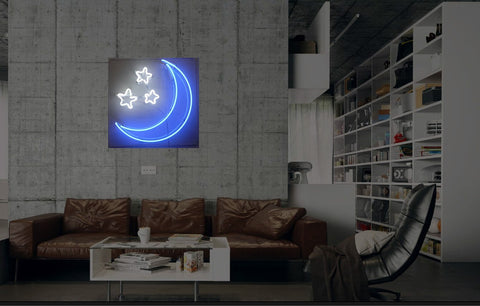 New Blue Moon With Star Neon Art Sign Handmade Visual Artwork Wall Decor Light