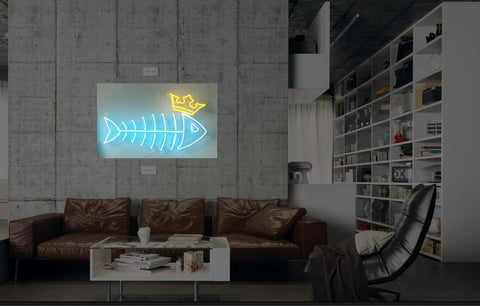 New Fish With Crown Neon Art Sign Handmade Visual Artwork Wall Decor Light 