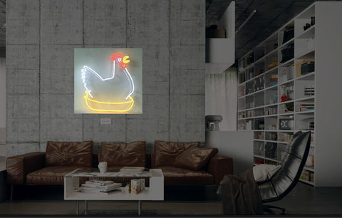 New Hen Sits On Eggs Neon Art Sign Handmade Visual Artwork Wall Light