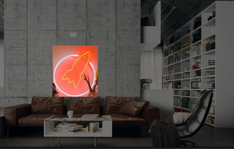 New Rocket Ship Moon Neon Art Sign Handmade Visual Artwork Wall Decor Light 