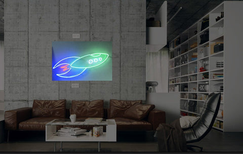 New Rocket Ship Neon Art Sign Handmade Visual Artwork Wall Decor Light 