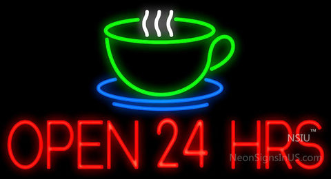 Open 24 Hours Coffee Cup Neon Sign 