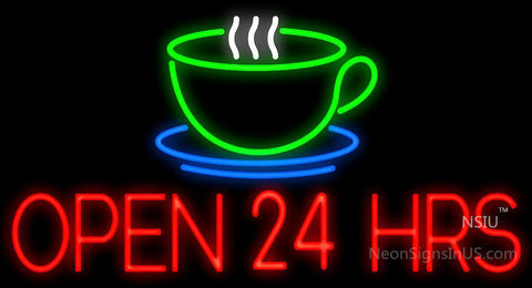 Open 24 Hours Coffee Cup Neon Sign