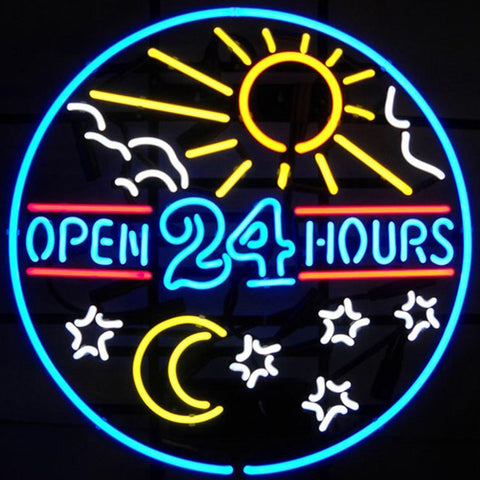 Open 24 Hours Sun and Moon Neon Sign  Vintage Style Diner Signs