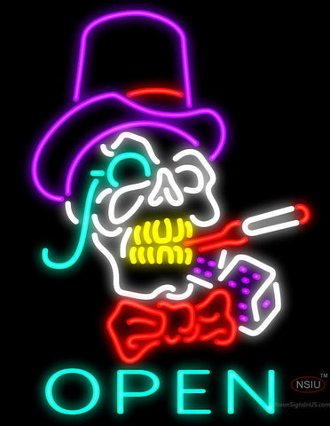 Top Hat Reaper Tattoo Open Neon Sign 