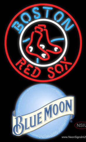 Blue Moon Boston Red Sox MLB Real Neon Glass Tube Neon Sign 