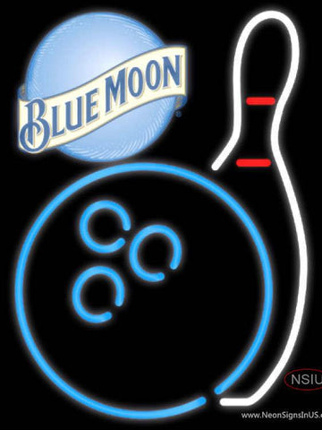 Blue Moon Bowling Neon Blue White Real Neon Glass Tube Neon Sign 