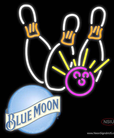 Blue Moon Bowling Neon White Pink Real Neon Glass Tube Neon Sign