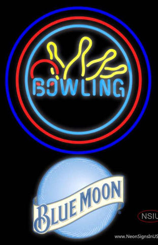 Blue Moon Bowling Neon Yellow Blue Sign 