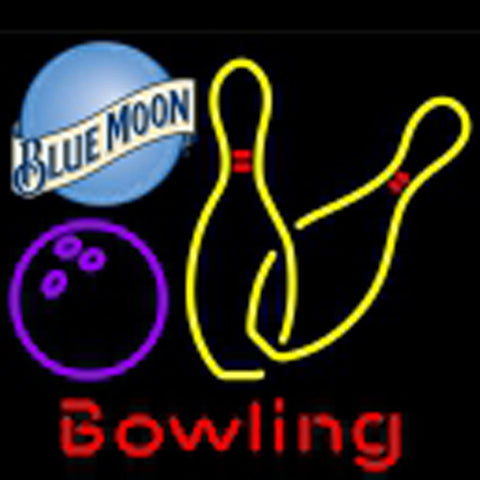 blue moon bowling neon yellow signs 