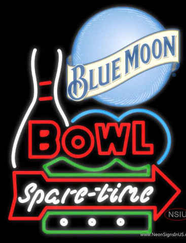 Blue Moon Bowling Spare Time Real Neon Glass Tube Neon Sign