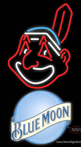 Blue Moon Cleveland Indians MLB Real Neon Glass Tube Neon Sign 