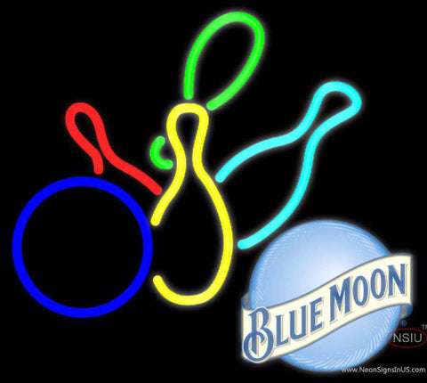 Blue Moon Colored Bowling Real Neon Glass Tube Neon Sign 