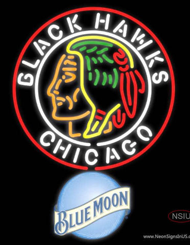 Blue Moon Commemorative  Chicago Blackhawks Real Neon Glass Tube Neon Sign