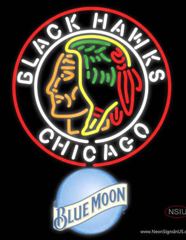 Blue Moon Commemorative  Chicago Blackhawks Real Neon Glass Tube Neon Sign 