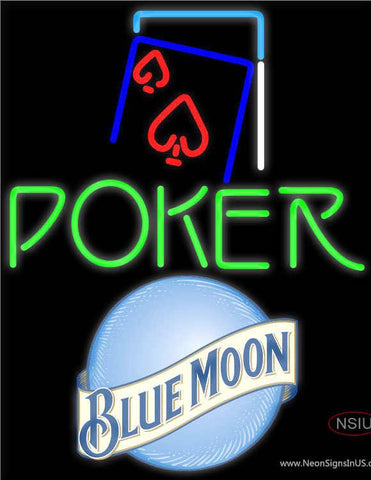 Blue Moon Green Poker Red Heart Real Neon Glass Tube Neon Sign 