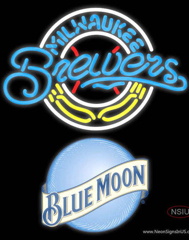 Blue Moon Milwaukee Brewers MLB Real Neon Glass Tube Neon Sign 