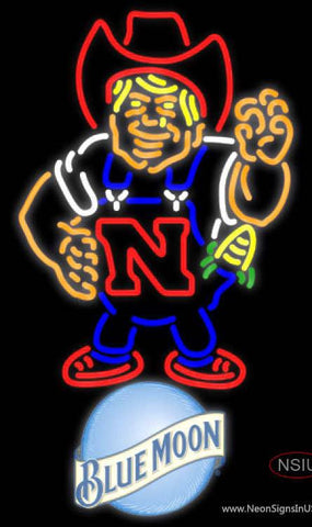 Blue Moon Nebraska Cornhuskers Herby The Husker Real Neon Glass Tube Neon Sign