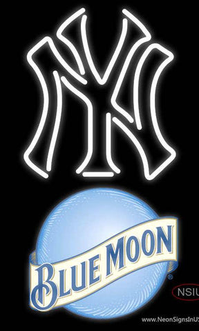 Blue Moon New York Yankees MLB White Real Neon Glass Tube Neon Sign 