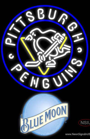 Blue Moon Pittsburgh Penguins Real Neon Glass Tube Neon Sign 