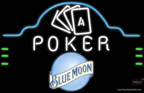 Blue Moon Poker Ace Cards Real Neon Glass Tube Neon Sign