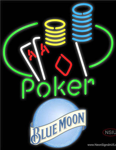 Blue Moon Poker Ace Coin Table Real Neon Glass Tube Neon Sign 