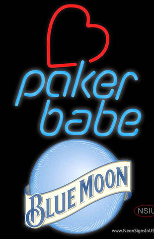 Blue Moon Poker Girl Heart Babe Real Neon Glass Tube Neon Sign 