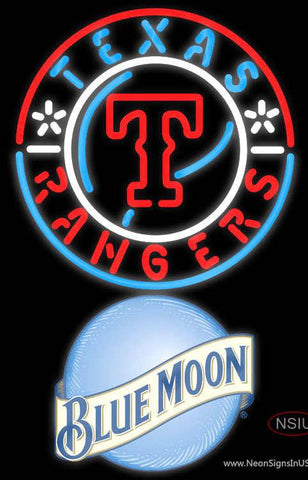 Blue Moon Rounded Texas Rangers MLB Real Neon Glass Tube Neon Sign