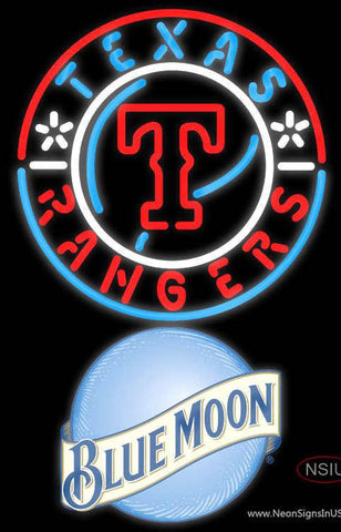 Blue Moon Rounded Texas Rangers MLB Real Neon Glass Tube Neon Sign 