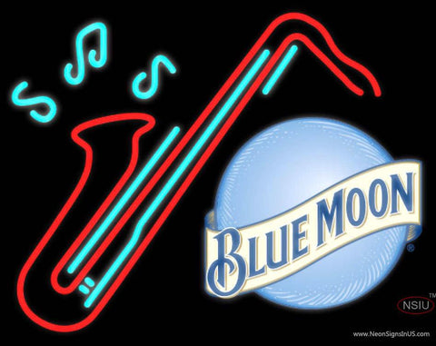 Blue Moon Saxophone Real Neon Glass Tube Neon Sign 