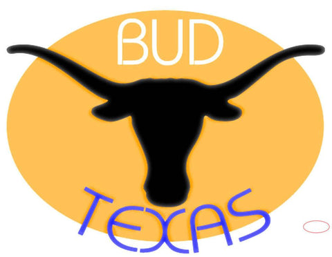 Bud Blue Texas Longhorn Saffron Background Neon Beer Sign