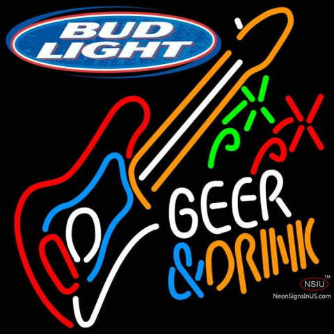 Bud Light Beer And Drink GUITAR Neon Sign  